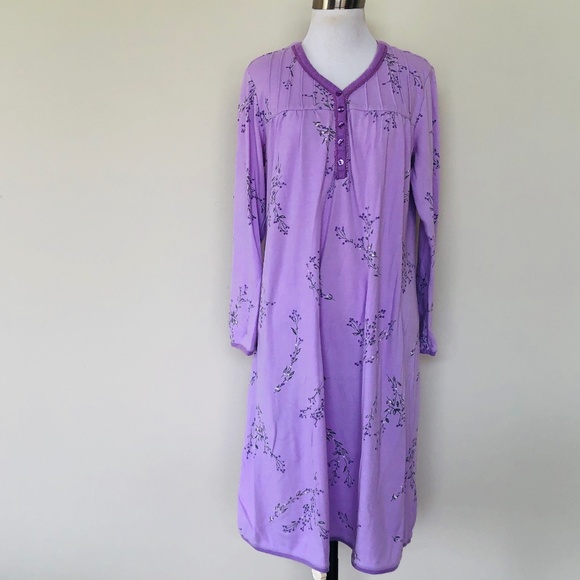 Nightgown Pullover Purple Floral Scoop Neck Long Sleeves CELESTIAL DREAMS - Picture 8 of 11